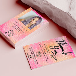 ピンクのグリッタースクリプトの写真のロ感謝していゴの順序 名刺