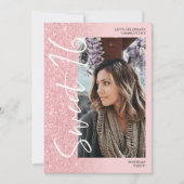 ピンクのグリッタースグラデーションクリプト4枚の写真Sweet 16 招待状 (正面)