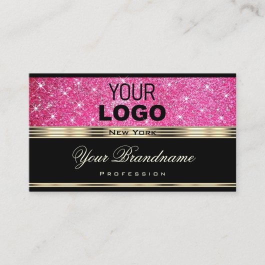 ピンクのグリッタースパークルスターにロゴ金ゴールドとブラックを追加 名刺 (正面)