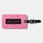 ピンクのグリッターテクスチャ(黒アクセント付) ラゲッジタグ (正面横)