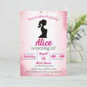 ピンクのグリッターテーマ人形の誕生日 招待状 (スタンド正面)