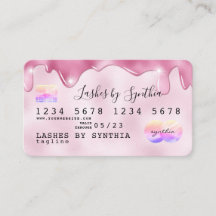 ピンクのグリッタードリップクレジットカードのホログラムの名前