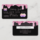 ピンクのグリッタードリップクレジットカードのホログラムの名前 名刺 (正面/裏面)
