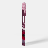 ピンクのグリッタードリップフラワーブルゴーニュ名 Case-Mate iPhoneケース (裏面 / 右)