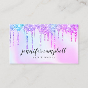 ピンクのグリッタードリップヘアホログラフィックユニコーン 名刺