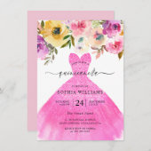 ピンクのグリッタードレスフカラフルォーラーキンセアニェラ 招待状 (正面/裏面)