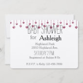 ピンクのグリッターハートベビーシャワー 招待状 (正面)