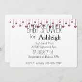 ピンクのグリッターハートベビーシャワー 招待状 (正面/裏面)