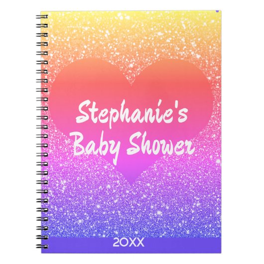 ピンクのグリッターハートモノグラムベビーシャワーギフトお願い ノートブック (正面)