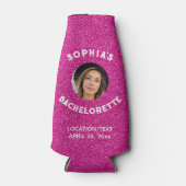 ピンクのグリッターバカレットパーティーの好意ブライド写真 ボトルクーラー (正面)