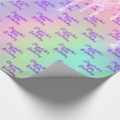 ピンクのグリッターバラ金ゴールド虹色の名前の誕生日 ラッピングペーパー (角)