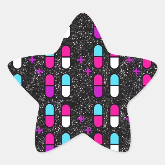 ピンクのグリッターピル 星シール (正面)