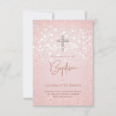 ピンクのグリッターフェイクバプテスマ 招待状 (正面)
