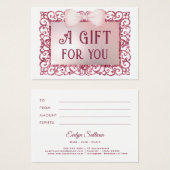 ピンクのグリッターフレーム弓ギフトカード (正面&裏面)