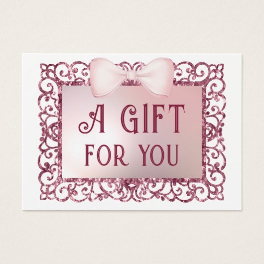 ピンクのグリッターフレーム弓ギフトカード (正面)