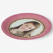 ピンクのグリッターボウル紙Pで写真の甘い16 ペーパープレート (アングル)