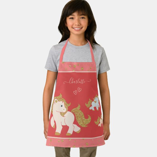 ピンクのグリッターポニーとファーストネーム小さな女の子 エプロン (インサイチュ)