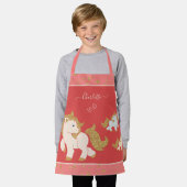 ピンクのグリッターポニーとファーストネーム小さな女の子 エプロン (着用した状態)