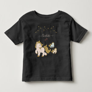 ピンクのグリッターポニーとファーストネーム小さな女の子 トドラーTシャツ