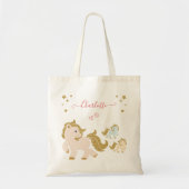 ピンクのグリッターポニーとファーストネーム小さな女の子 トートバッグ (正面)