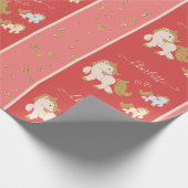 ピンクのグリッターポニーとファーストネーム小さな女の子 ラッピングペーパー (角)