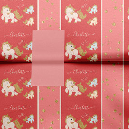 ピンクのグリッターポニーとファーストネーム小さな女の子 薄葉紙