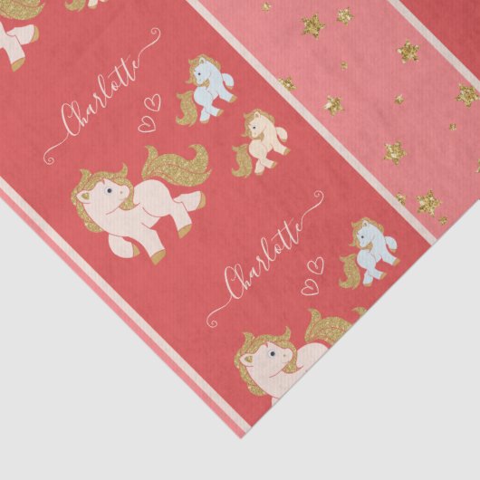 ピンクのグリッターポニーとファーストネーム小さな女の子 薄葉紙 (詳細)