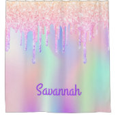 ピンクのグリッターユニコーン虹色モノグラム シャワーカーテン (正面)