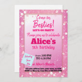 ピンクのグリッター人形をテーマにした誕生日 招待状 (正面/裏面)