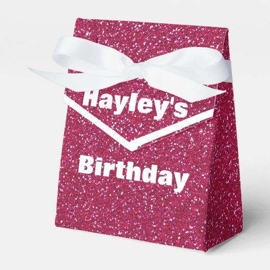 ピンクのグリッター印刷されたパーティーの好意ボックスすべての大事な行事 フェイバーボックス (正面サイド)