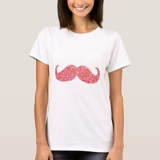 ピンクのグリッター口ひげ Tシャツ (正面)