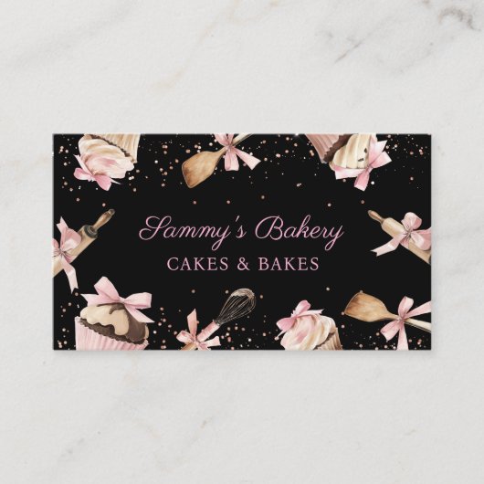 ピンクのグリッター器具料理&カップケーキベーカリー 名刺 (正面)