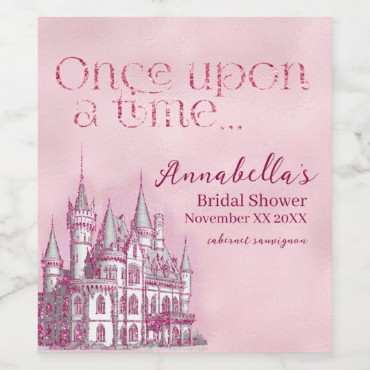 ピンクのグリッター城のおとぎ話 テーマ ワインラベル (シングルラベル)