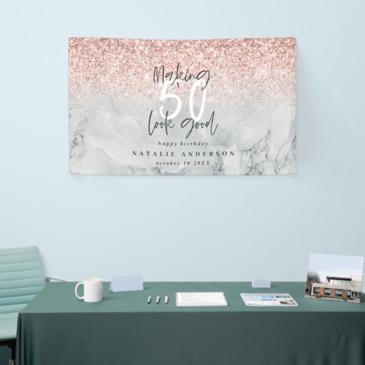 ピンクのグリッター大理石で50歳の誕生日を飾る 横断幕 (トレードショー)