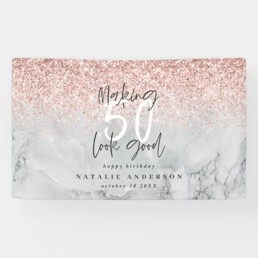 ピンクのグリッター大理石で50歳の誕生日を飾る 横断幕 (横)