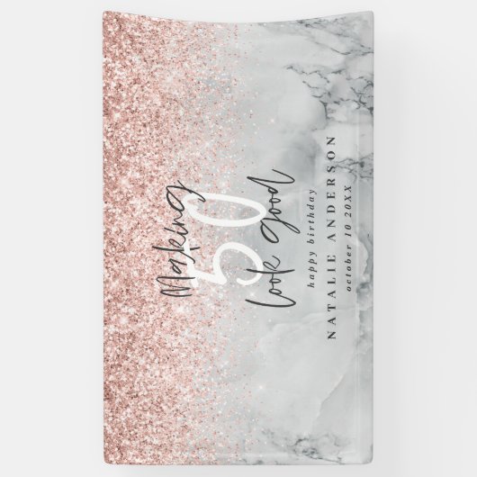 ピンクのグリッター大理石で50歳の誕生日を飾る 横断幕 (縦)