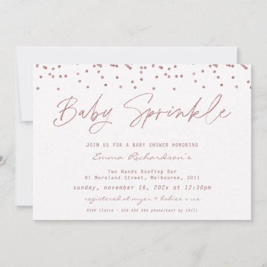 ピンクのグリッター女の子のベビー散策ベビーシャワー 招待状 (正面)
