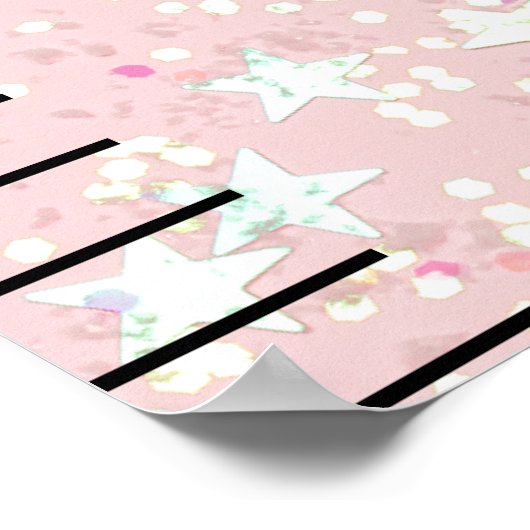 ピンクのグリッター女パーソナライズされたの子の壁成長チャート ポスター (角)