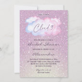 ピンクのグリッター彼女はクラウド9ブライダルシャワー 招待状 (正面)