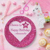 ピンクのグリッター応援へ21ハートハッピーバースデー ペーパープレート (パーティー)