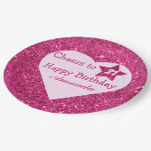 ピンクのグリッター応援へ21ハートハッピーバースデー ペーパープレート (アングル)