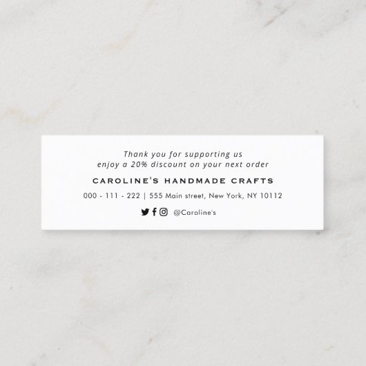 ピンクのグリッター挿入ビジネスのスクリプトを作成する スキニー名刺 (裏面)