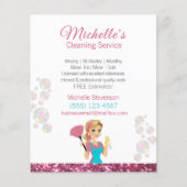 ピンクのグリッター漫画メイドハウス清掃サービス チラシ (正面)