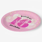 ピンクのグリッター甘い16誕生日バルーンのスクリプト ペーパープレート (アングル)