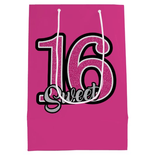 ピンクのグリッター番号 ミディアムペーパーバッグ (裏面)