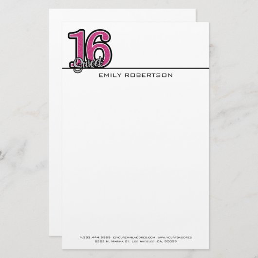 ピンクのグリッター番号 便箋 (正面/裏面)