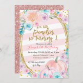 ピンクのグリッター私たちの小さなカボチャ1st誕生日 招待状 (正面/裏面)