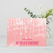 ピンクのグリッター私の花嫁のメイドになる? 招待状 (スタンド正面)