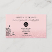 ピンクのグリッター編み物クロシェ糸手作り 名刺 (裏面)