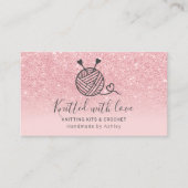 ピンクのグリッター編み物クロシェ糸手作り 名刺 (正面)
